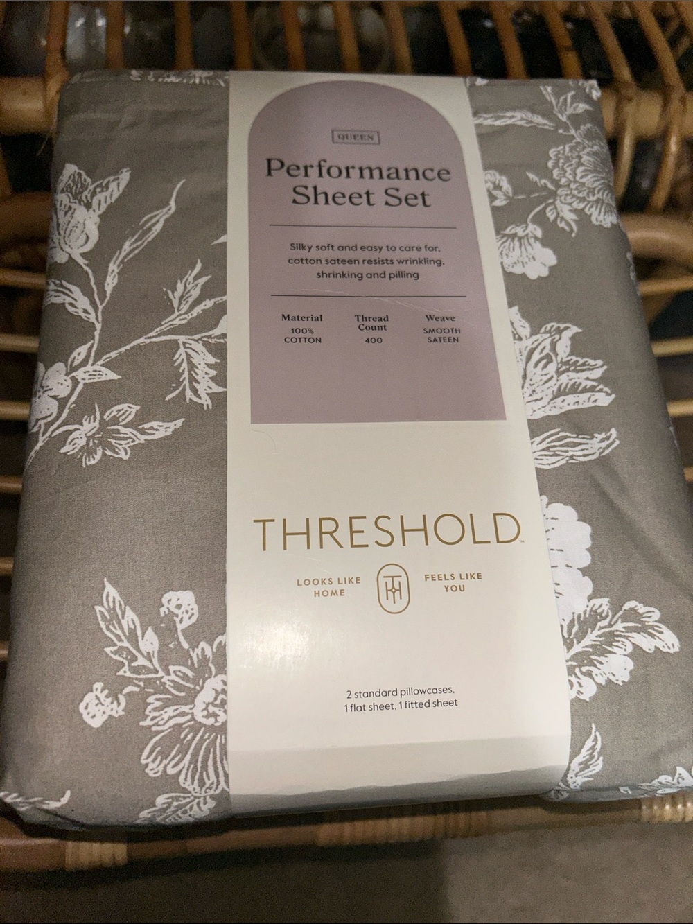 Threshold 400 Count Khaki Floral Queen Sheet Set
